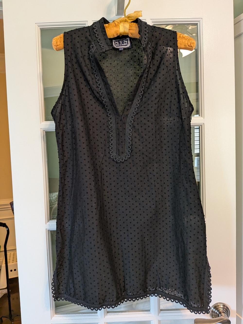 Sail to Sable Black Swiss Dot 100% Cotton Sleeveless V-Neck Tunic Size 2